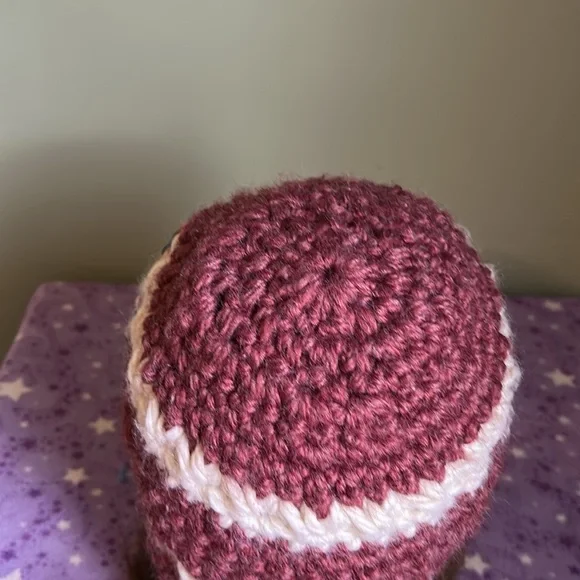 Handcrafted dark cherry Crochet Hat with Floral Accent medium extremely warm - Picture 6 of 10